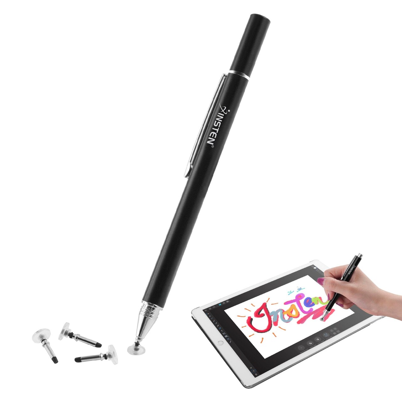 Insten Universal Precision Fine Point Stylus Pen with 3 Replacement Tips for iPhone, iPad, Tablet Touch Screens Smartphone Laptop